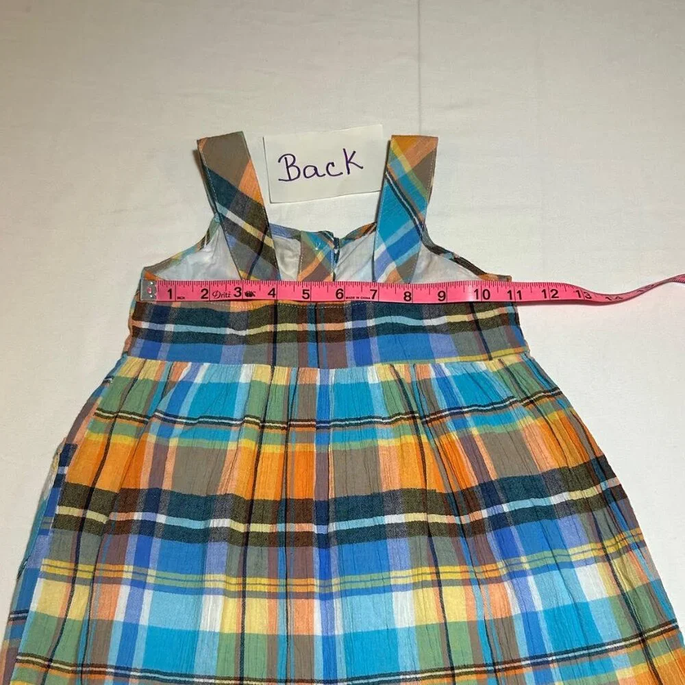 Gymboree Girls 4 Orange Blue Madras Plaid Sleeveless Sundress Preppy Classic